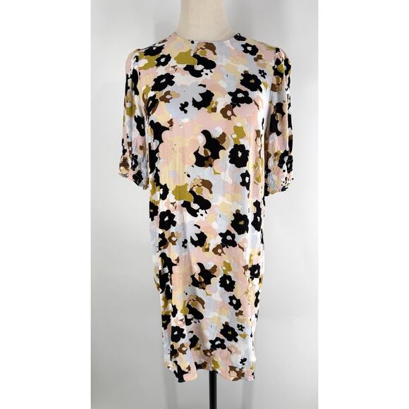 Loft Women’s Floral 3/4 Sleeve Short Shift Dress Size 10P Rayon Casual Shift - Picture 1 of 8